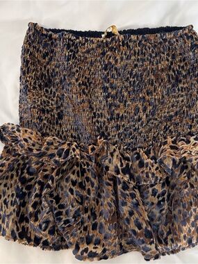 Karlie Leopard Print Smocked Mini Skirt - Brown/Black